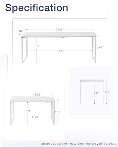 Nxconsu Cabinet Shelf Expandable Organizer Riser Rack for Kitchen Pantry Cupboard Under Sink Countertop Home Organization Extra Storage Space Saver Heavy Duty Metal Edgeless Design White Large - color: White, size: 10’’D * 14.56-24.6’’W * 8.46’’H