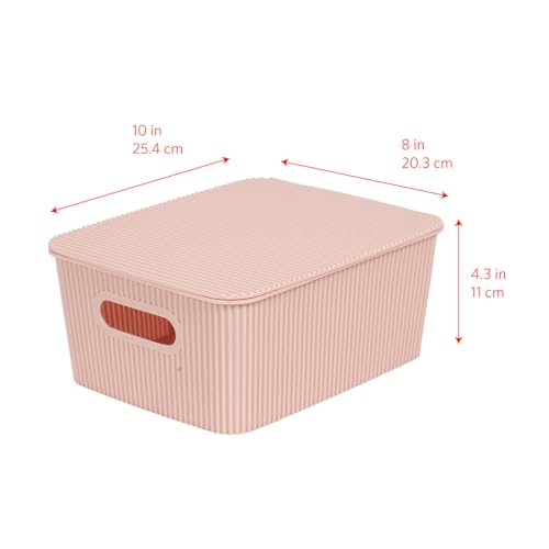 Glad Storage Baskets with Lids - Set of 6 Stackable Plastic Boxes with Handles - Decorative Shelf Organizer Bins for Bathroom and Closet, Pink, 1 Gallon - color: Pink, size: 1 Gallon