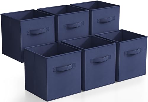 Sorbus Foldable Storage Cubes - 6 Fabric Baskets for Organizing Pantry, Closet, Shelf, Nursery, Playroom, Toy Box, Cubby -11 Inch Dual Handle Collapsible Closet Organizers and Storage Bins (Navy Blue) - color: Navy Blue, size: 11 Inch