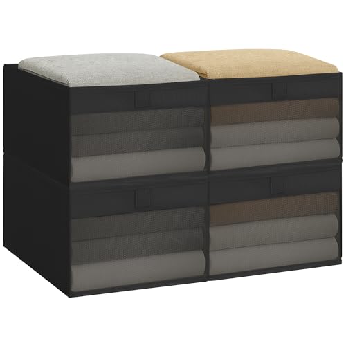 STORAGE MANIAC 4 Pack Storage Bins with Clear Window, Storage Boxes for Shelves, Sturdy Foldable Closet Organization Fabric Shelf Basket for Toy, Towel, Book, Jeans, Offices, Dorm, Wardrobe, Black - color: Black, size: 4 Pack