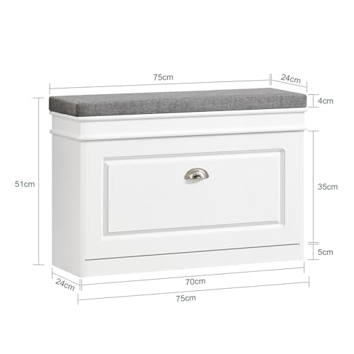 SoBuy Small Shoe Storage Bench, Narrow Shoe Cabinet for Entryway, Shoe Rack with Cushion&2 Tiers Flip-Drawer, Closet Hallway Mudroom White FSR82-L-W - color: White, size: 1 Drawer (L)