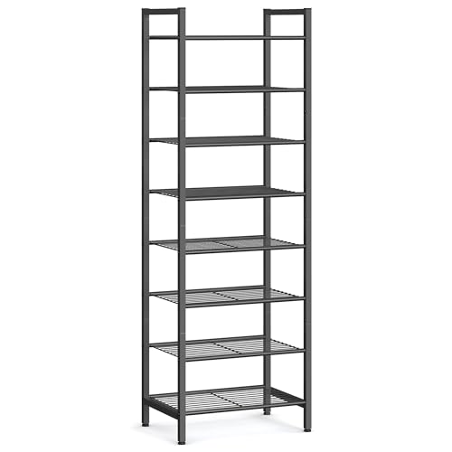 SONGMICS Narrow Shoe Rack, Sturdy 8 Tier Metal Tall Shoe Rack Shelf, Slim Shoe Storage Organizer for Closet Entryway Small Spaces, Vertical Shoe Stand Tower for 18 Pairs Shoes, Easy Assembly, Black - color: Black