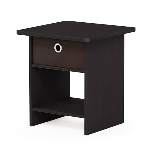 Furinno Dario End Table / Side Table / Night Stand / Bedside Table with Bin Drawer, 1-Pack, Dark Walnut - color: Dark Walnut, size: 1-Pack, Upper Bin