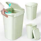 CEROELDA 3 Pack Bathroom Trash Can with Lid, 10L/2.6 Gal Small Garbage Can with Press Top Lid, Slim Plastic Waste Basket for Toilet, Office, Bedroom (Green) - color: 3 Pack-Green