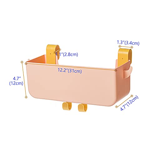 Poeland Bedside Hanging Storage Basket with Hooks, Bunk Bed Organizer Shelf Bunk Bed Storage Caddy Holder for Remote Phone Glasses Bottle in Dorm Bed Room Bathroom Camper Rv Loft Bed - color: Pink