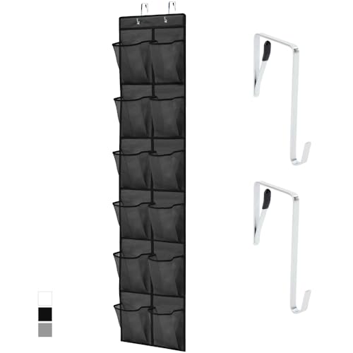 GORILLA GRIP Over the Door Shoe Organizer, 12 Large Breathable Mesh Pockets, Space Saving Hanging Storage Holder, 2 Hook Closet Rack Hanger, Hangs on Closets for Shoes, Accessories, 64H x 9.5W Black - color: Black, size: 12 Pockets/2 Hooks