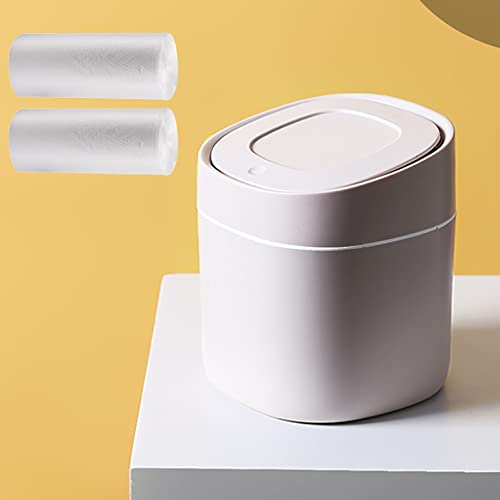 LTWQLing Plastic Mini Trash Can with Lid - 2 L Pop Up Wastebasket for Bathroom Vanity, Desktop, Tabletop or Coffee Table - Dispose of Cotton Rounds, Makeup Sponges, Tissues (Grey) - color: Grey