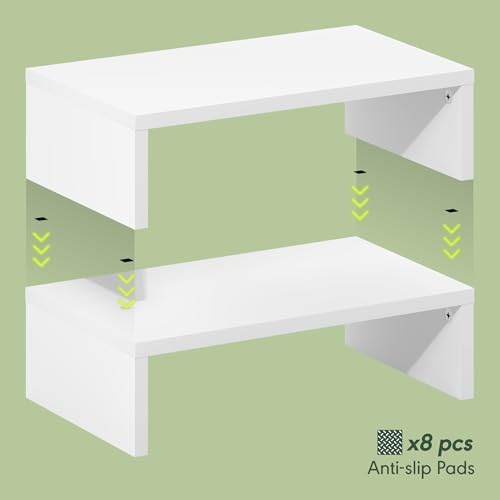Furinno CLASSIC Monitor Stand Riser Set of 2, 15.7" Wide Dual Monitor Riser, Stackable Separable Laptop Stand for Desk, Desktop Organizers and Accessories, for Office Supplier, White - color: White