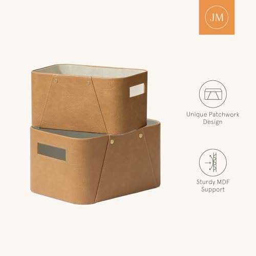 LA JOLIE MUSE Storage Baskets for Organizing, 2 Pack, Storage Cube Boxes Luxury Brown Vegan Leather for Closet Shelf Cabinet Bookcase Camel - color: Camel