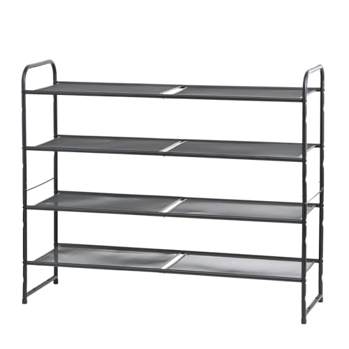 Stackable Shoe Rack, 4 Tier 27" Wide Metal Closet Shoe Storage Organizer with Mesh Shelves, Adjustable, Black - color: Black, size: 4 Tier