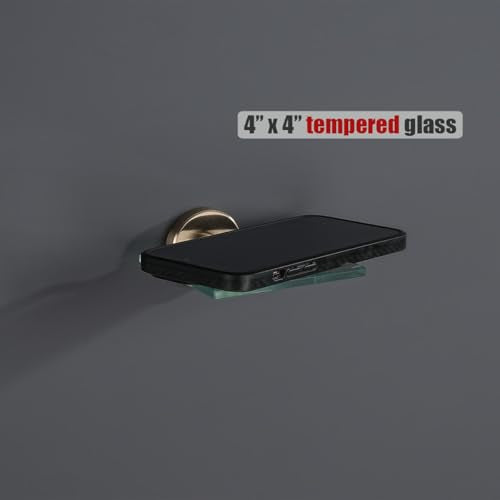 JQK Small Floating Glass Shelves Champagne Bronze, 4 Inch Display Ledges for Wall, Mini Decor, Living Room Bedroom Bathroom, Tempered Glass Shower Storage, 2 Pack, TGS101L4-CB-P2 - color: Champagne Bronze, size: 4 Inch (2 Pack)