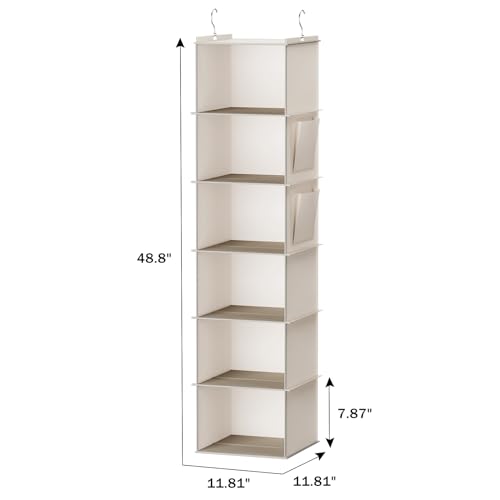YOUDENOVA Hanging Closet Organizer, 6-Shelf Closet Hanging Storage with Side Pockets, Beige - color: Beige