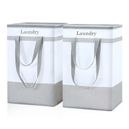 FairyHaus Laundry Basket 78L, 2Pack Laundry Hamper with Easy Carry Handles, Collapsible Laundry Baskets Hampers for Bathroom Clothes Storage Grey - color: Gray, size: 78L
