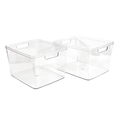 Isaac Jacobs 2-Pack Extra-Large Clear Storage Bins (11.5” L x 14” W x 9” H) w/Cutout Handles, Plastic Organizer for Home, for Kitchen, Fridge, Pantry, BPA Free, Food Safe (2-Pack, Extra-Large) - size: Extra-Large