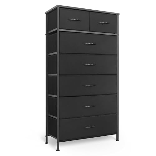 Mifuro Tall Dresser for Bedroom, Vertical Storage Organizer Tower with 7 Drawers, Chest of Drawers with Fabric Bins, Steel Frame, Wood Top for Bedroom, Closet, Entryway- Black - color: Black, size: 7 Drawers