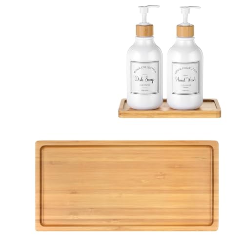 Bamboo Soap Dispenser Tray, Bathroom & Kitchen Sink Tray - Square, Ideal for Jewelry & Cosmetics - Bathtub Organizer - style: square