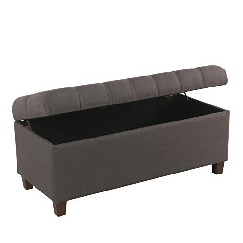 Homepop Home Decor | Tufted Ainsley Button Storage Ottoman Bench with Hinged Lid | Ottoman Bench with Storage for Living Room & Bedroom, Charcoal Gray 18x40x18 inches - color: Charcoal Gray