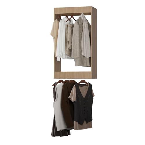 ROOMTEC 19.5" Double Hanging Closet Unit, Modular Closet System with Hanging Rod, Wardrobe Organizer for Bedroom or Walk-in Closet, Wall Mounted, Customizable Clothes Storage Unit, Wood - color: Wood, size: 19.5" Wide, style: Double Hanging