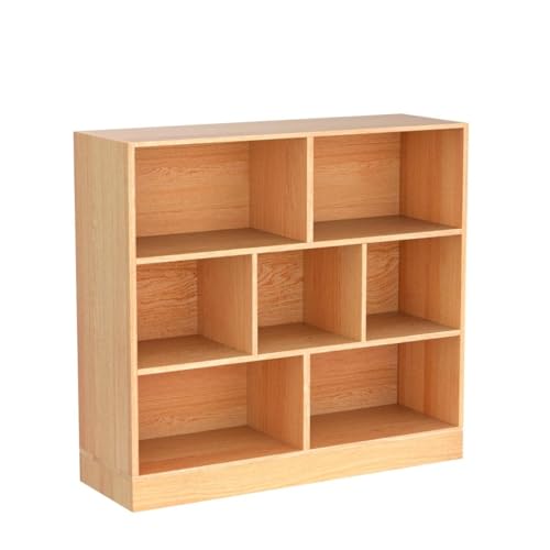 IOTXY Open Shelf Low Bookcase - Wooden 3-Tier Floor Standing Display Cabinet Organizer with Base, 7 Cubes Short Horizontal Bookshelf in Pear Yellow - color: Pear Yellow, size: 80CM Base