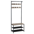 VASAGLE Hall Tree with Bench and Shoe Storage, Entryway Bench with Coat Rack Stand and Shoe Rack, 9 Movable Hooks, Top Bar, Fabric Shelves, Industrial, Greige and Black UHSR411B02 - color: Greige + Black, size: 25.2"W