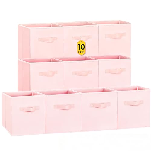 Criusia Storage Cubes- 11 Inch Cube Storage Bins for Organizing Shelves - Nursery Closet Organization Bins for Clothes Blanket - 10 Pack Collapsible Decorative Storage Box for Living Room (Pink) - color: Pink, size: 10 Pack - 11 inches