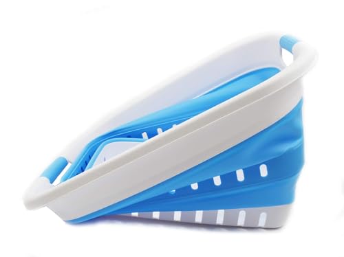 SAMMART 37L (9.77 gallon) Collapsible Plastic Laundry Basket - Foldable Pop Up Storage Container/Organizer - Space Saving Hamper/Basket (1, White/Marine Blue) - color: White/Marine Blue