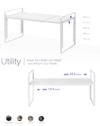 Nxconsu Cabinet Shelf Organizer Wide 10.5" Depth, Expandable Width (13.4"–24.8"), 5-Level Adjustable Height, Metal Kitchen Counter Shelf Riser Spice Rack for Cupboard Pantry Under Sink, White Non-Slip - size: Wide Depth (10.5") - 1 Pack