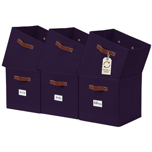 DECOMOMO Storage Bins, Cube Storage Bin with Labels, Fabric Storage Cubes for Shelves (10.5" x 11" / 6pcs, Deep Violet) - color: Deep Violet, size: Cube 11" / 6pcs