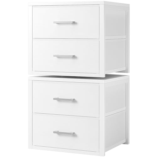 BOLUO Stackable Storage Drawers Closet Organizers and Storage Fabric White 2 Drawer Dresser for Bedroom 2 Packs Modern - color: White, size: M(11.2"D x 15.2"W x 16.1"H)