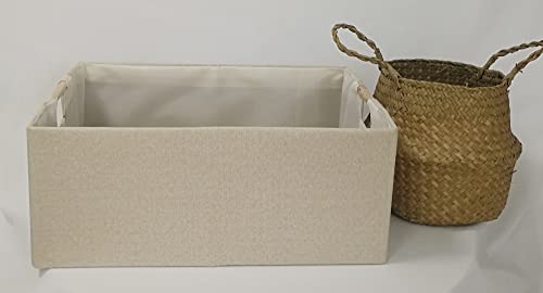 Storage Bin for Shelves Rectangle Closet Baskets Foldable Box with Handles Beige Shelf Baskets Toy Boxes for Home Office Car Dormroom - color: Beige