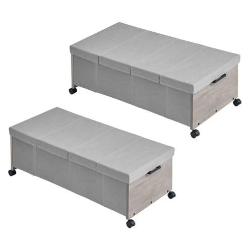 FOUCSSOMEI Under Bed Storage with Wheels, Bigger Size, Under Bed Drawers Heavy Duty, 2 Packs, Wooden Under Bed Storage Containers Organizer, Metal Frame, Patented Design - color: Grey, size: Quadruple Size