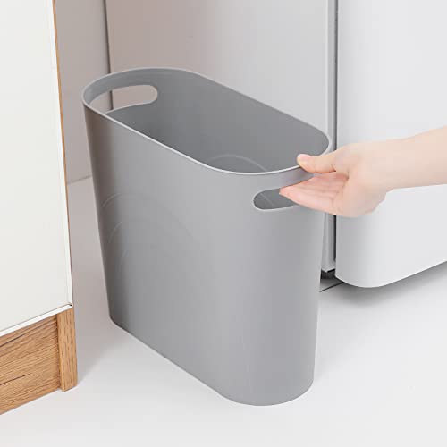 rejomiik Small Trash Can, Slim Garbage Can Plastic Waste Basket with Handles 3.5 Gallon Container Bin for Narrow Spaces Bathroom, Bedroom, Kitchen, Office at Home, 2 Pack Grey - color: Grey, size: 2 pack