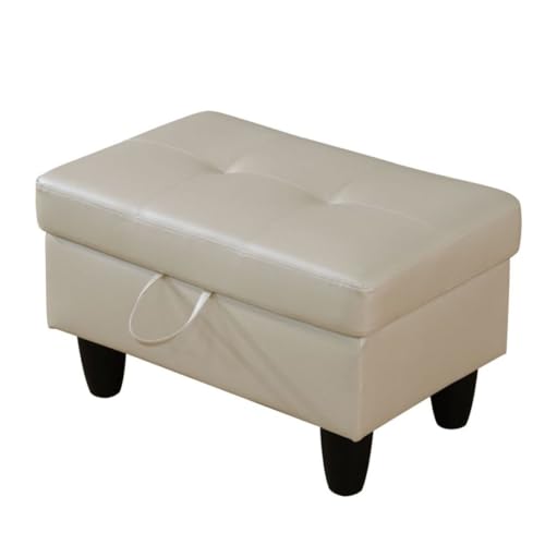 Ottoman Storage Ottoman Bench Faux Leather Footrest Footstool with Hinged Lid for Living Room, Bedroom, Entryway, Pearl White, 28.5"X19"X17.5" - color: Pearl White