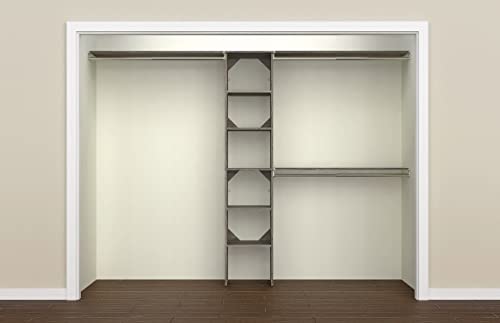ClosetMaid SuiteSymphony Wood Closet Organizer Kit with Tower, 3 Hang Rods, Top Shelves, Adjustable, Fits Spaces 5-9 ft. Wide, Graphite Grey - color: Graphite Grey, style: Closet Organizer w/Shelves