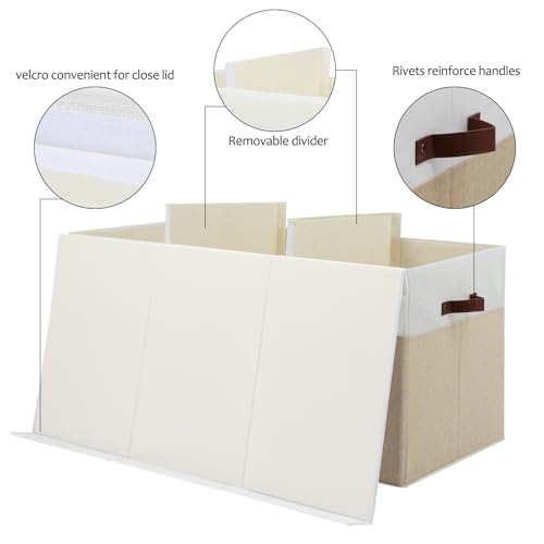 Gowee Extra Large Toy Storage Box with Lid, Sturdy Toys Storage Chest Bin Organizer Basket with Dividers for Kids, Boys, Girls, Nursery, Closet, Bedroom, Playroom 35.5"x17" x17" (Beige and White) - color: Beige and White, size: 35.5"x17" x17"
