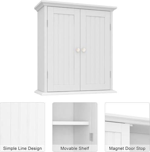 ChooChoo Bathroom Wall Cabinet Set of 2, Over The Toilet Space Saver Storage Cabinet, Medicine Cabinet with 2 Door and Adjustable Shelves, Cupboard, White - color: White, size: 8.8"D x 21.1"W x 24"H (2 pack)