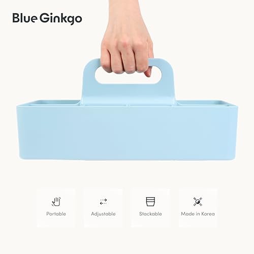 BLUE GINKGO Stackable Organizer Caddy – Korean-Made Portable Tote for Bathroom, Office, Crafts, or School Supplies (Long Rectangle, Blue) - color: BLUE, size: Long Rectangle