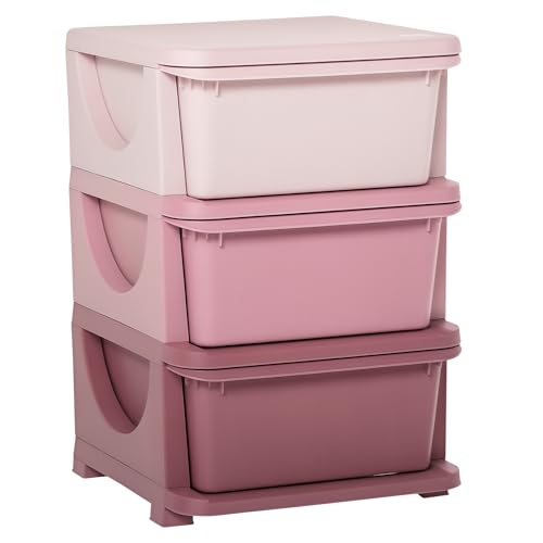 Qaba 3 Tier Kids Storage Unit, 3 Drawer Chest Toy Organizer Plastic Bins for Kids Bedroom Nursery Kindergarten Living Room for Boys Girls Toddlers, Pink - color: Pink, size: 14.5" X 14.5" X 22.25"