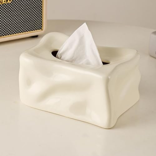 Ceramic Tissue Box Cover Modern Decorative Organizer for Facial Tissues Holder, Farmhouse Style Home Decor for Bathroom, Bedroom, Living Room & Office (Square Beige) - color: Square Beige