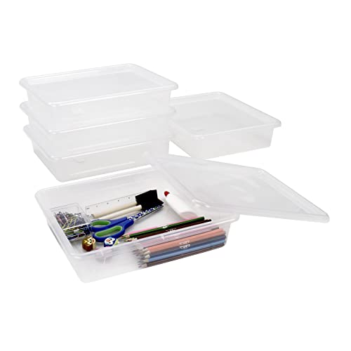 Storex Letter Size Deep Storage Tray – Organizer Bin for Classroom, Office and Home, Transparent, 5-Pack (62566U05C)