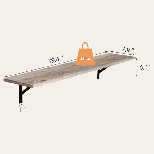 DINZI LVJ Long Wall Shelves, 39.4Inch Wall Mounted Shelves Set of 2, Easy-to-Install, Wall Storage Ledges with Sturdy Metal Brackets for Living Room, Bathroom, Bedroom, Kitchen, Greige - color: Greige, size: 39.4 Inch