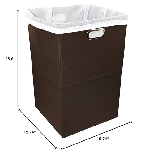 Extra Large Laundry Hamper with Laundry Bag, Foldable Clothes Basket with Metal Handles & Moisture-Resistant Base, Premium Durable Fabric for Bathroom, Dorm, and Family (Brown) - color: Brown