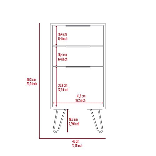Tuhome Augusta Light Dresser with Three Spacious Drawers, Modern Hairpin Metal Legs, Wide Superior Top for Bedroom Organization, Compact Storage Solution for Small Spaces