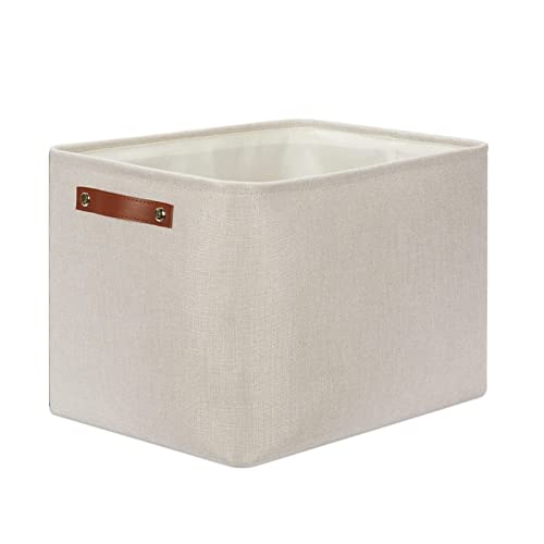 DULLEMELO Storage Baskets Large 16"x12"x12" Tall Rectangular Baskets Fabric Storage Bins for Organizing [1 Pack] Collapsible Linen Shelf Baskets for Clothes, Toys, Closet, Laundry (Beige) - color: Beige, size: 16"x12"x12"