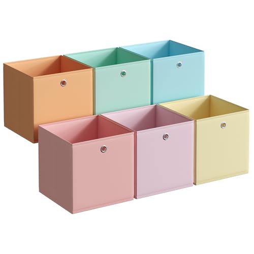 SONGMICS Storage Cubes, Set of 6 Odorless Foldable Storage Boxes, 13 x 13 x 13 Inches, Closet Organizers for Shelf, Rainbow Storage Bins, Colorful Fabric Bins for Bedroom, Living Room URFB233X01 - color: Multi-color 1, size: L (13"L x 13"W x 13"H)