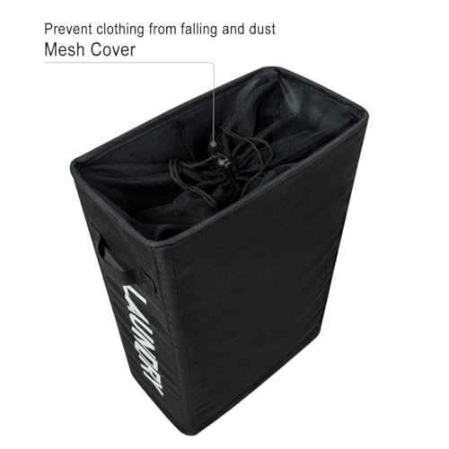 ZERO JET LAG Slim Rolling Laundry Hamper - Roll Hamper On Wheels - Standable Corner Bin - 52L Handy Storage Basket - Slim Laundry Basket - Waterproof Dirty Clothes Hamper - 15×8×22" (22 Inches, Black) - color: Black (With Wheels)