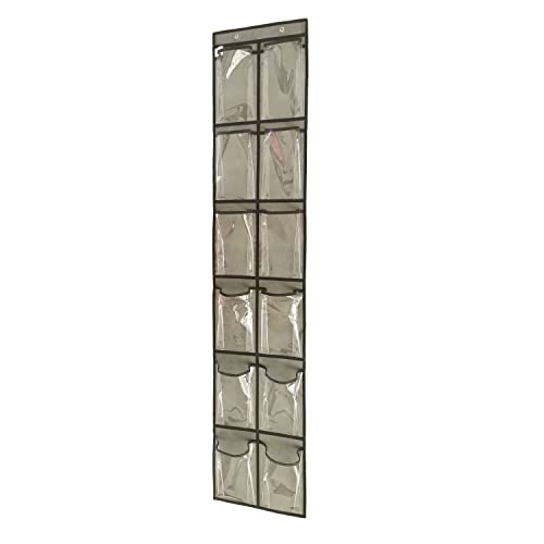 Closet Shoe Organizer Behind Door Hanging Closet Kids Shoe Rack with 12 Clear Large Pockets (12 Pockets-Grey) - color: 12 Pockets-Grey