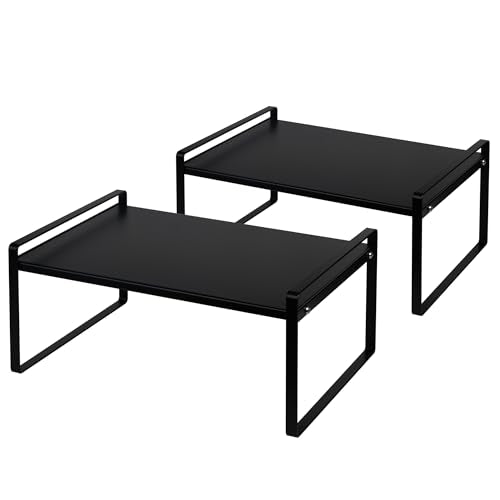 Nxconsu 2Pack Cabinet Shelves Stackable Shelf Organizer Rack Riser for Kitchen Cabinet Pantry Cupboard Counter Countertop Home Organization Storage Space Saver Heavy Duty Metal Nonslip Black Wide - color: Black, size: 16.1’’W × 12’’D × 7.3’’H