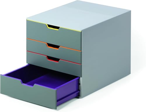 Durable Varicolor 4 Drawer Unit - Gray Desktop Drawer Set with 4 Color Coded Draws - Letter to Folio Size Files - Perfect for Storing Documents and Paper Work - style: 4-Drawer