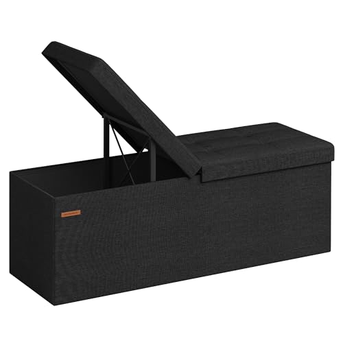 SONGMICS Mazie Collection - 43 Inches Storage Ottoman, Foldable Storage Bench with Flipping Lid, 660 lb Load Capacity, for Entryway, Living Room, Bedroom, Ink Black ULSF076B01 - color: Ink Black, size: 15"D x 43"W x 15"H
